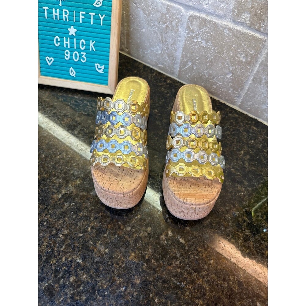Larroude Charli Gold Silver Metallic Strap Sandals Mules 6.5 NWOT HARD TO FIND - Picture 3 of 12